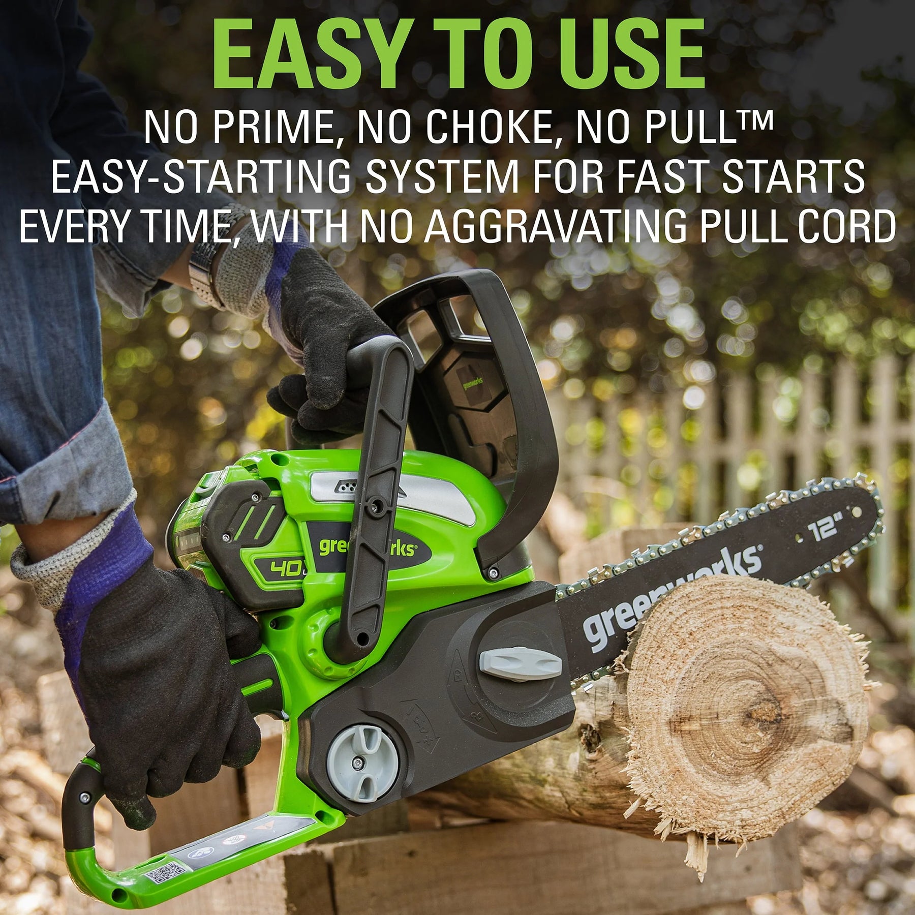 Greenworks 40V 12" Cordless Chainsaw with 2.0 Ah Battery & Charger, 20262