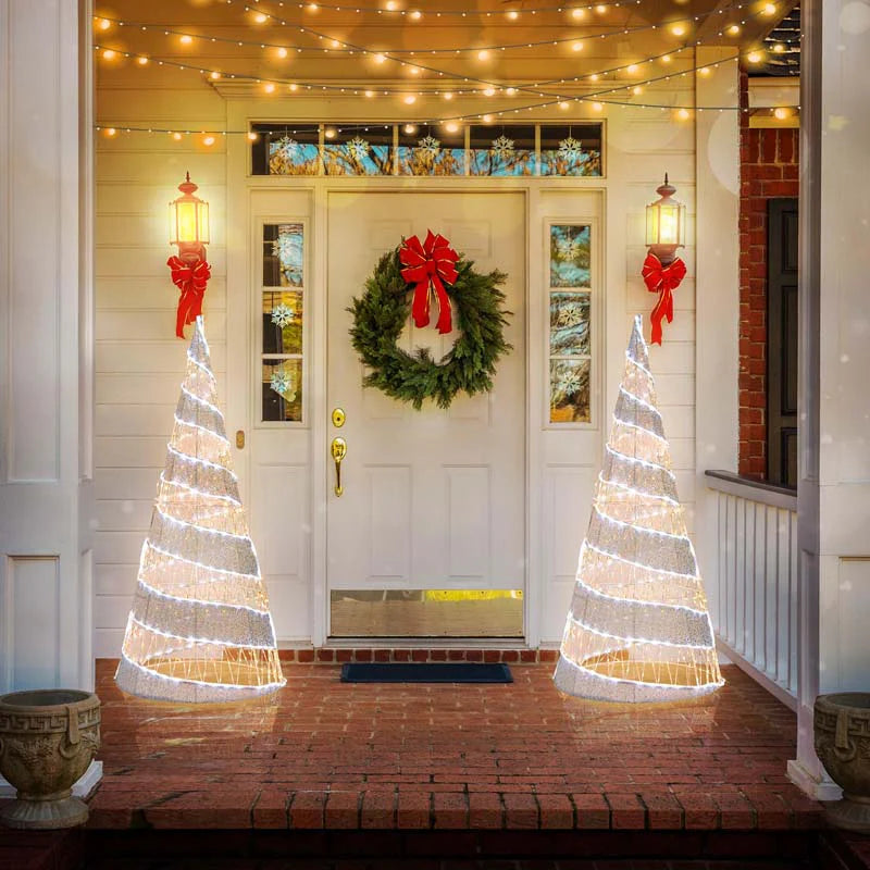 5 FT Pre - lit Christmas Cone Tree, Artificial Spiral Conic Tree with 300 Warm White & 250 Cold White LED Lights, Xmas Holiday Decor for Home Party