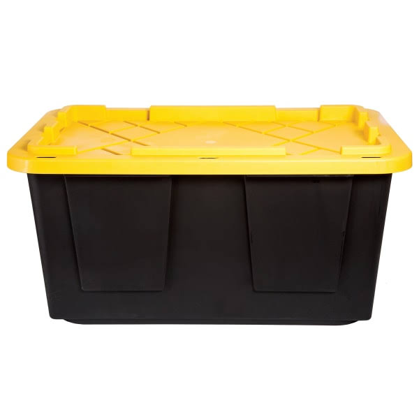 Office Depot Brand by Greenmade Professional Storage Tote with Handles/Snap Lid, 27 Gallon, 30-1/10" x 20-1/4" x 14-3/4", Black/Yellow