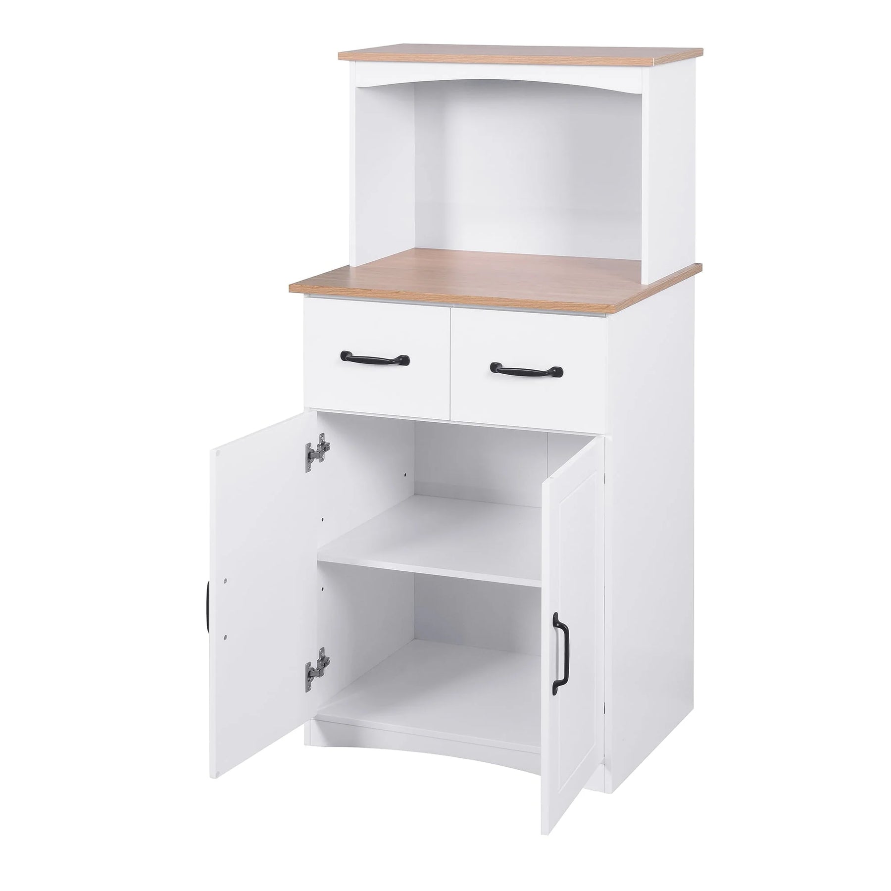 Kitchen Storage Cabinet Pantry Cabinet, White Storage Cupboard Pantry with 2 Doors, 2 Drawers & Microwave Shelf, Freestanding Kitchen Storage Buffet