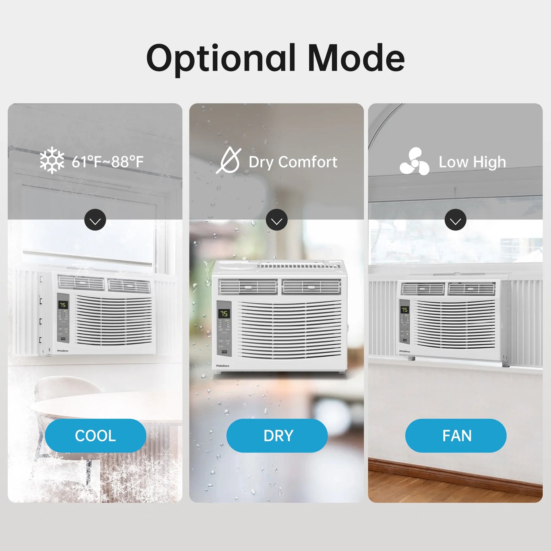 Window Air Conditioner 6000 BTU Cool to 250 Sq Ft Intelligent, LED, Remote Control, Easy to Clean Filter Screen, Can Be Used As a Dehumidifier/Fan