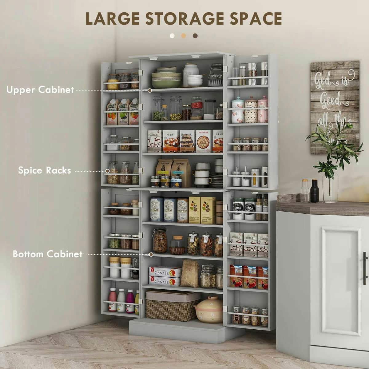 Spaco 17-Tier Kitchen Small Pantry Cabinet with 2 Doors and 6 Adjustable Shelves, Cabinet Pantry, Freestanding 5-Tier Shelving Pantries
