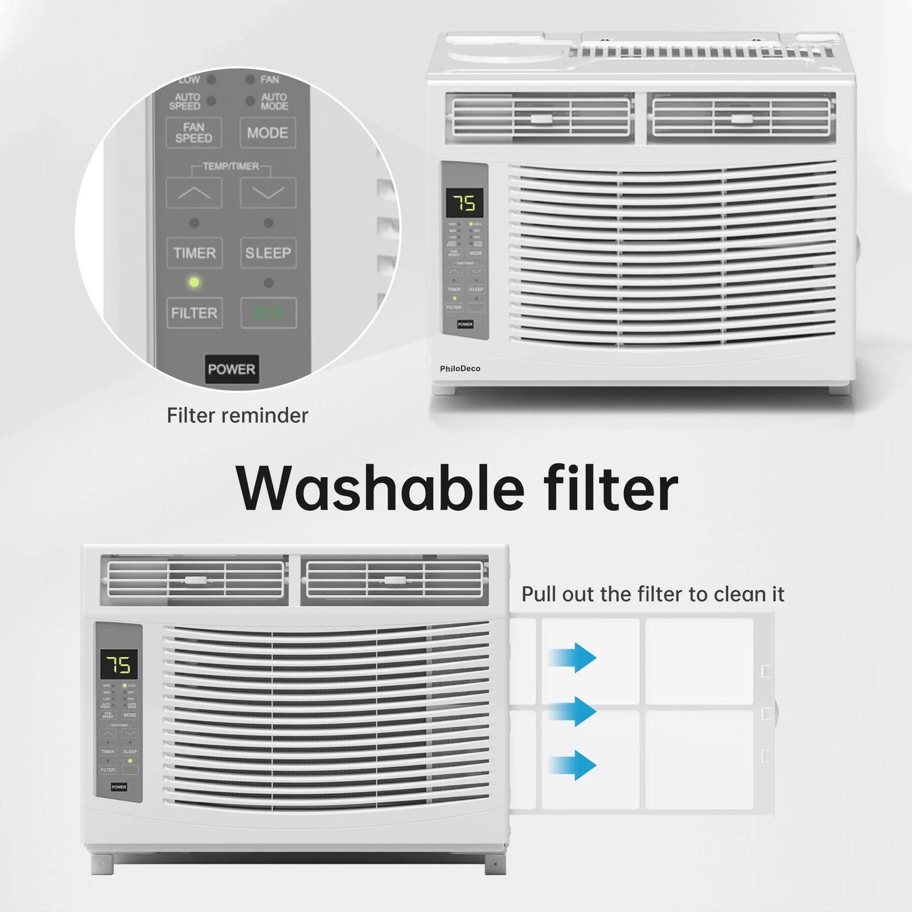 Window Air Conditioner 6000 BTU Cool to 250 Sq Ft Intelligent, LED, Remote Control, Easy to Clean Filter Screen, Can Be Used As a Dehumidifier/Fan