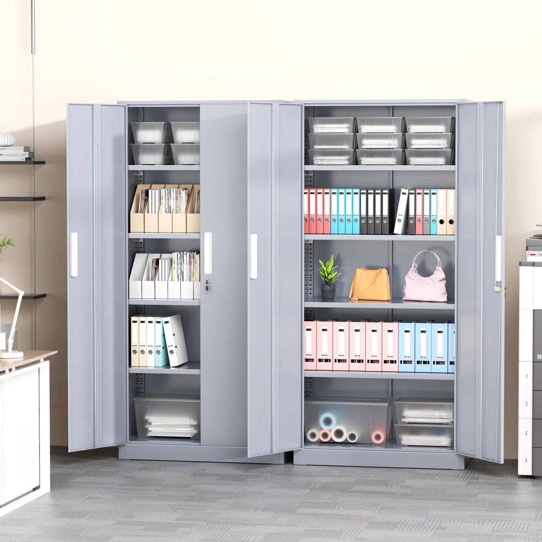 SOLAURA 71" Metal Garage Storage Cabinet with Locking Doors and Adjustable Shelves for Home, Office(Black)
