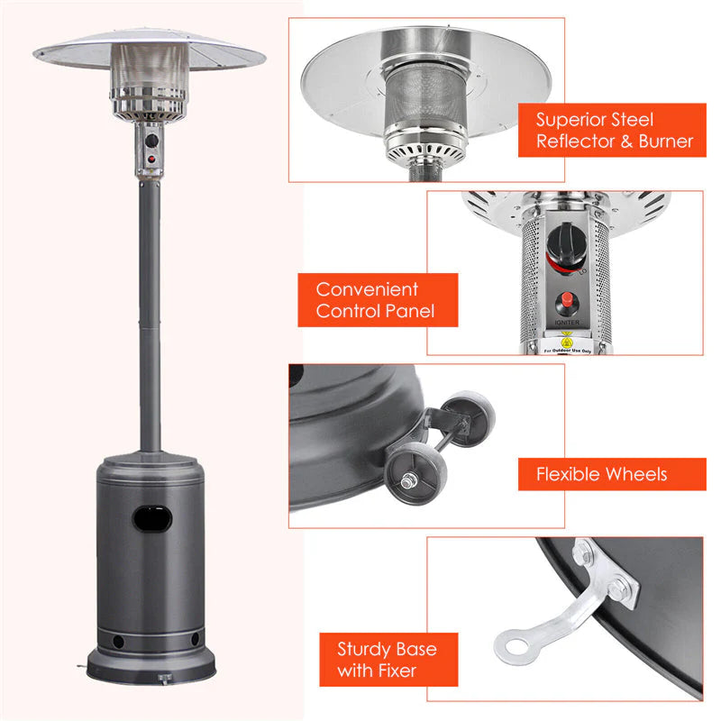 50,000 BTU Propane Patio Heater, Standing Stainless Steel Outdoor Heater with Wheels, Triple Protection, CSA Certified for Deck & Commercial