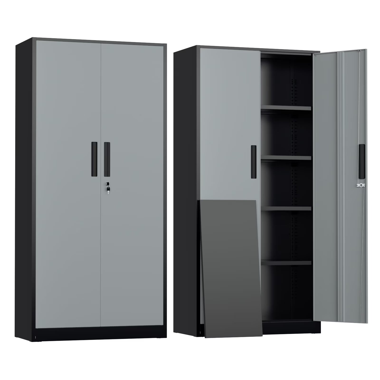 SOLAURA 71" Metal Garage Storage Cabinet with Locking Doors and Adjustable Shelves for Home, Office(Black)