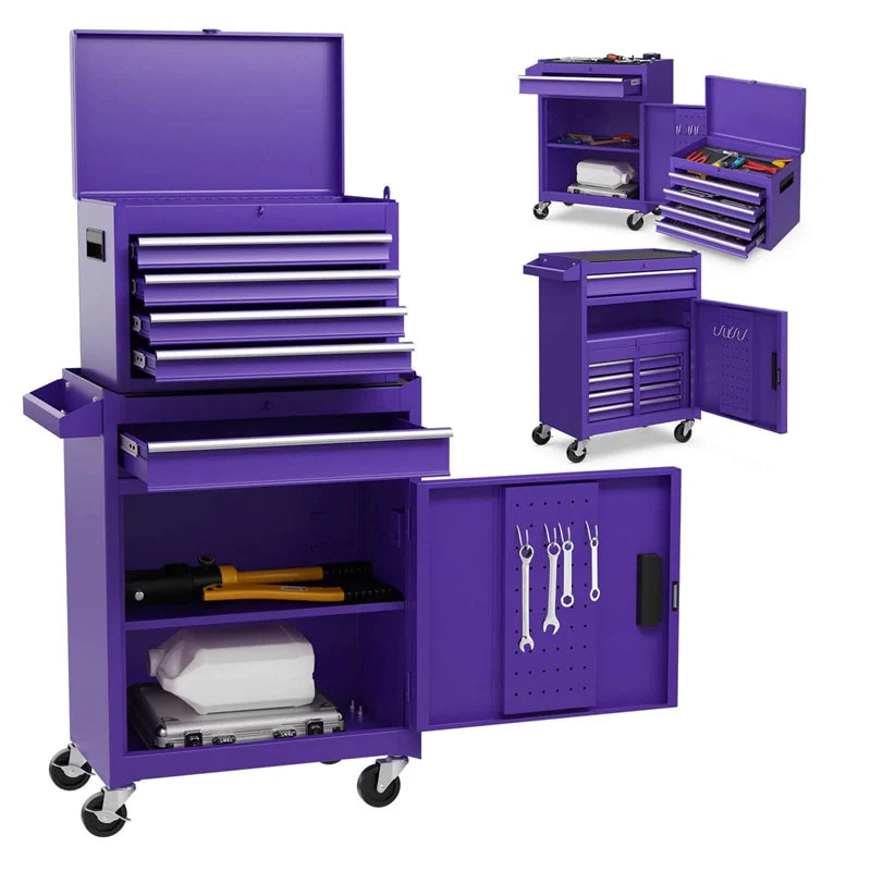 2 - in - 1 Rolling Tool Chest, 5-Drawer Tool Storage Cabinet with Wheels, Adjustable Shelf, Tool Box Organizer for Garage Warehouse Workshop