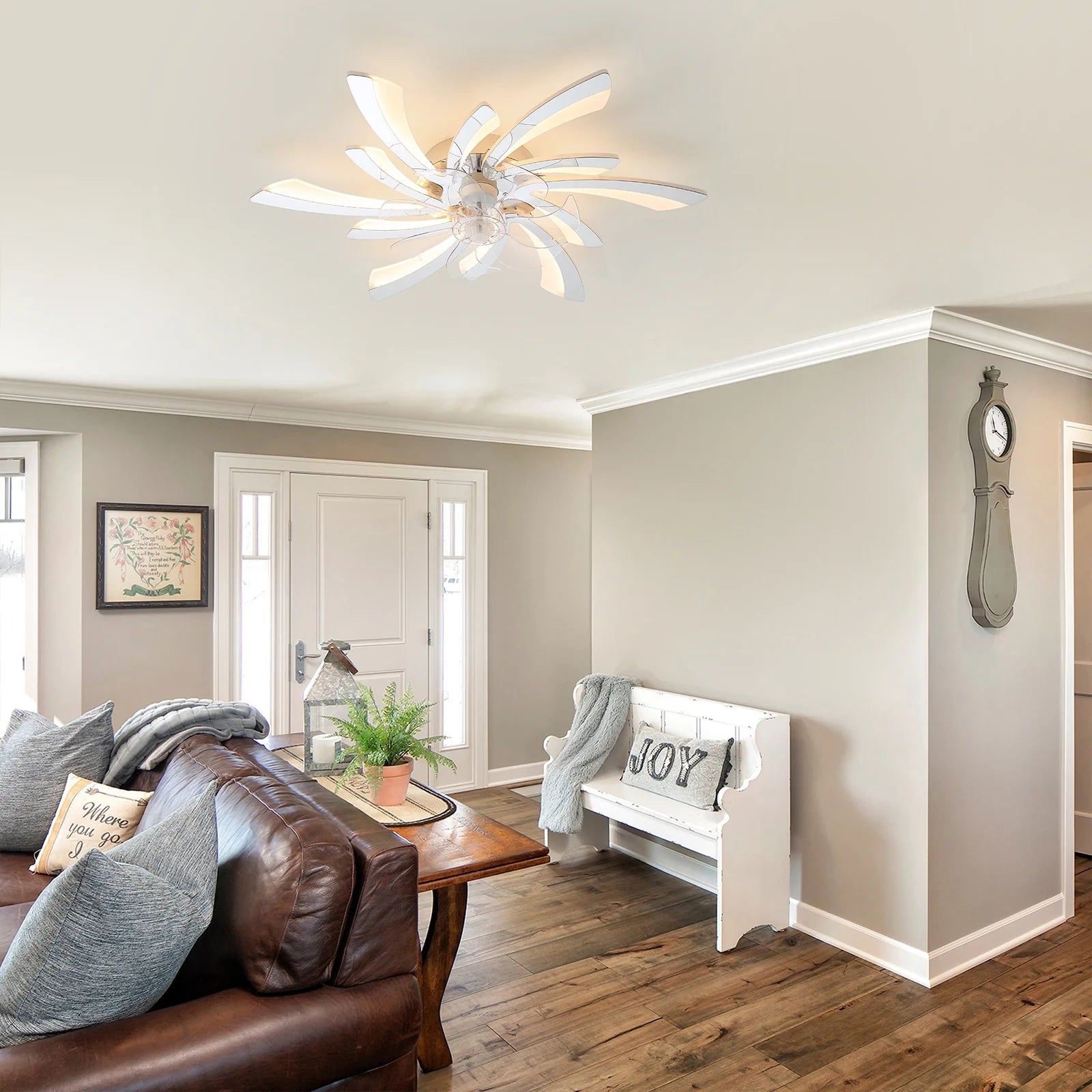 Garwarm Dimmable Ceiling Fan with Light and Remote Control, 27" Small Flush Mounted Ceiling Fan