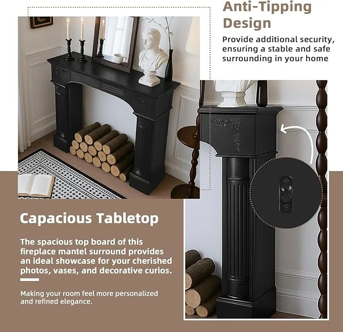 EPICOZY 43.3" Fireplace Mantel, Freestanding Fireplace Surround with Leg for Electric Fireplaces, MDF Mantel Surround with Shelf